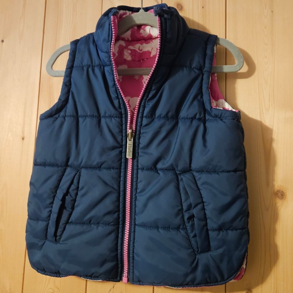 Girl's Hartley Size 4 Navy Blue Reversible Puffer Vest with Pink Accents